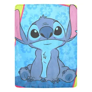 DISNEY CLASSIC Stitch Throw Blanket, Soft Cozy All-Season Camping & Travel Blanket with Vibrant Floral Print, Durable Lightweight for Outdoor Adventures, Multi Color