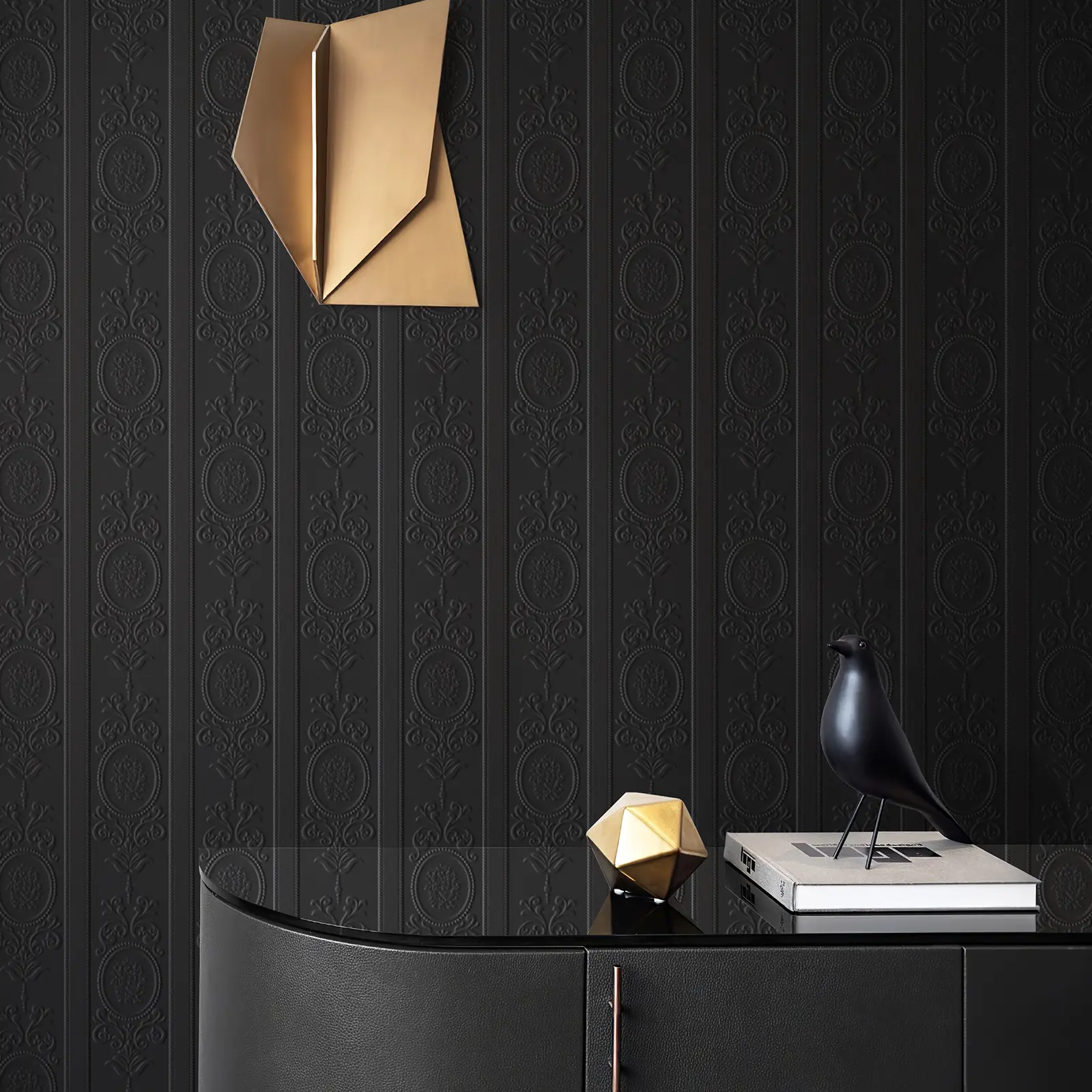 JiffDiff Wallpaper Peel and Stick Textured, 3D Black Embossed Wall Paper Stick on Wallpaper Modern Waterproof Self Adhesive Contact Paper(17.3" x 400")