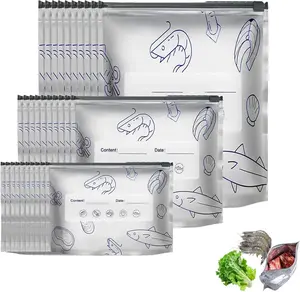 Reusable Aluminum Foil Sealable Storage Bags,  Vacuum Pouches with Label & Zipper, Leakproof Stand-Up Bags for Meat, Seafood, Vegetables, Meal Prep Kitchen Organiser zip lock resealable vacuum zipper pouch new