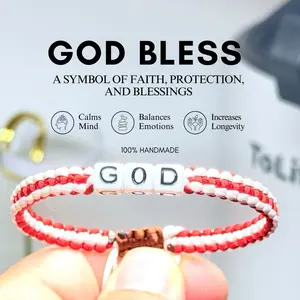 TikTrendLuxe God Bless Bracelet - 100% Handmade Red and White Bead Bracelet with "GOD" Featuring Faith, Protection, and Divine Blessings