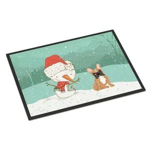 Carolines Treasures  18 x 27 in. Fawn French Bulldog Snowman Christmas Indoor or Outdoor Mat