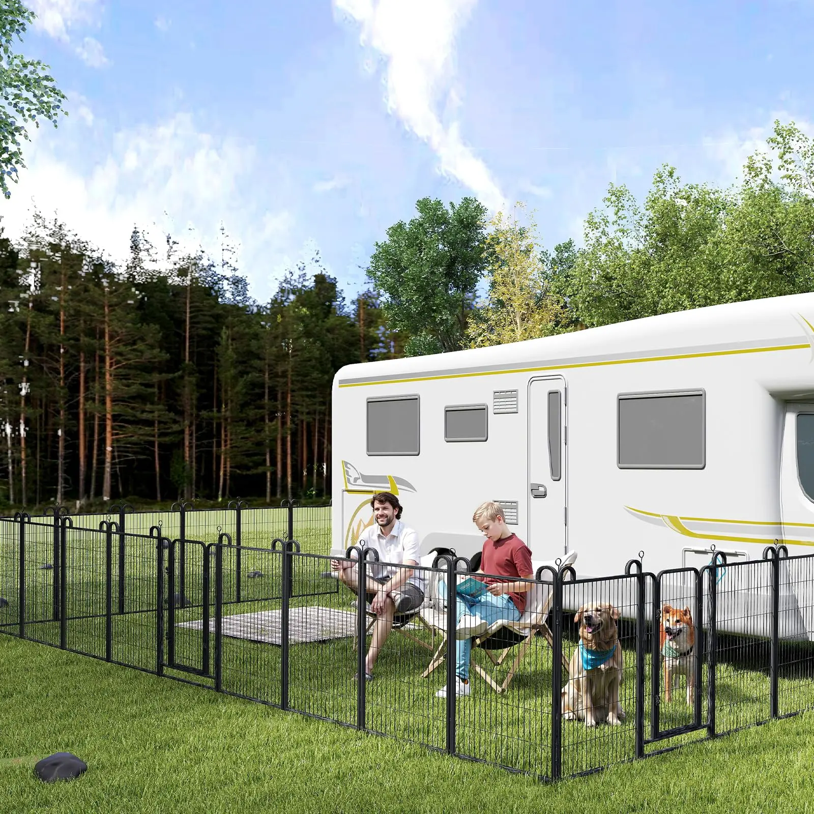 Dog Playpen Outdoor 16 Piece Panels Heavy Duty Dog Fence 40" Height Anti-Rust with Doors Portable for RV Camping Yard, Total 36FT, 102 Sq.ft, Snowy Black PDF8002