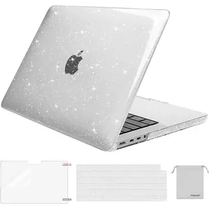 MOSISO Compatible with MacBook Pro 14 inch Case 2025-2021 M5 M4 M3 M2 M1 A3434 A3112 A3185 A3401 A2918 A2992 A2779 A2442, Sparkly Glitter Hard Shell&Keyboard Cover&Screen Film&Storage Bag, Transparent