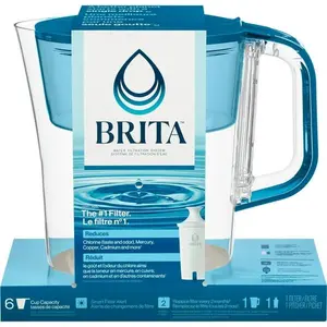 Brita Small 6 Cup Transparent Teal Denali Water Filter Pitcher with 1 Brita Standard Filter