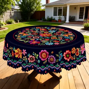 BLIOWL Mexican Style Printed Tablecloth With Colorful Floral Pattern Design, Durable Polyester Fabric,Embossed Edges|Suitable For Home Kitchens,Outdoor Gardens,Holiday Parties,Wear-Resistant And Durable, Waterproof,Stain Resistant,Wrinkle Resistant
