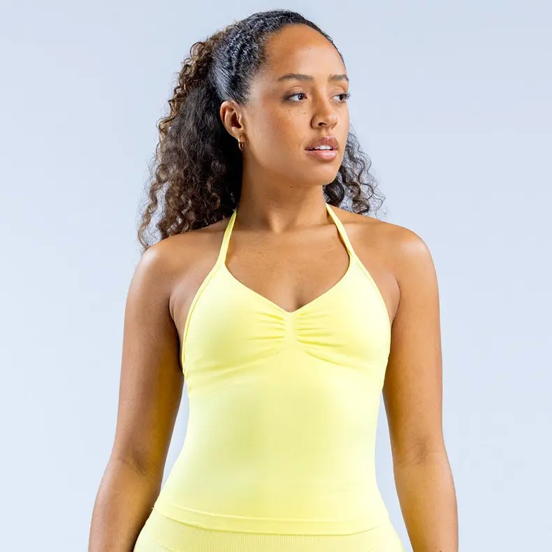 [With Logo] DFYNE  New Quick-Dry Halter Neck Yoga Vest |     Built-In Chest Pad, Sexy Backless Design For Gym & Workout