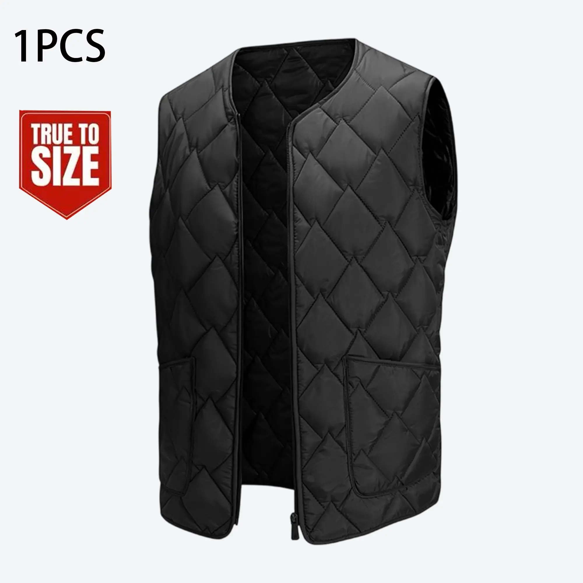 Men'S V-Neck Diamond Quilted Vest Lightweight Warm Sleeveless Liner Waistcoat with Pockets for Autumn Winter Inner Wear Gilet