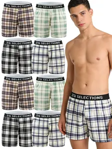 Men's Fashionable Comfy Plaid Stretchy Boxer Briefs Set, 8-Piece Supportive & Breathable, Casual All-Season Wear, Home Commute Versatile