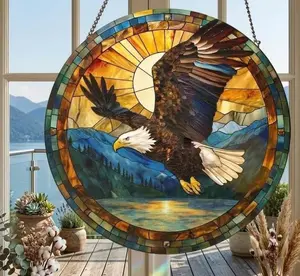 Bald Eagle 4th July Stained Glass Window Hanging, Patriotic Bird Suncatcher, Wildlife Style Decor, Nature Lover Gift, Home Window Ornament