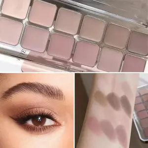 12 Color Eyeshadow Palette, Matte Pigmented Palette, Waterproof Sweatproof Matte Finish, Low Saturation Milk Tea Shades, Natural Look, Daily Makeup, Beauty Eyeshadows, Eye Makeup Product