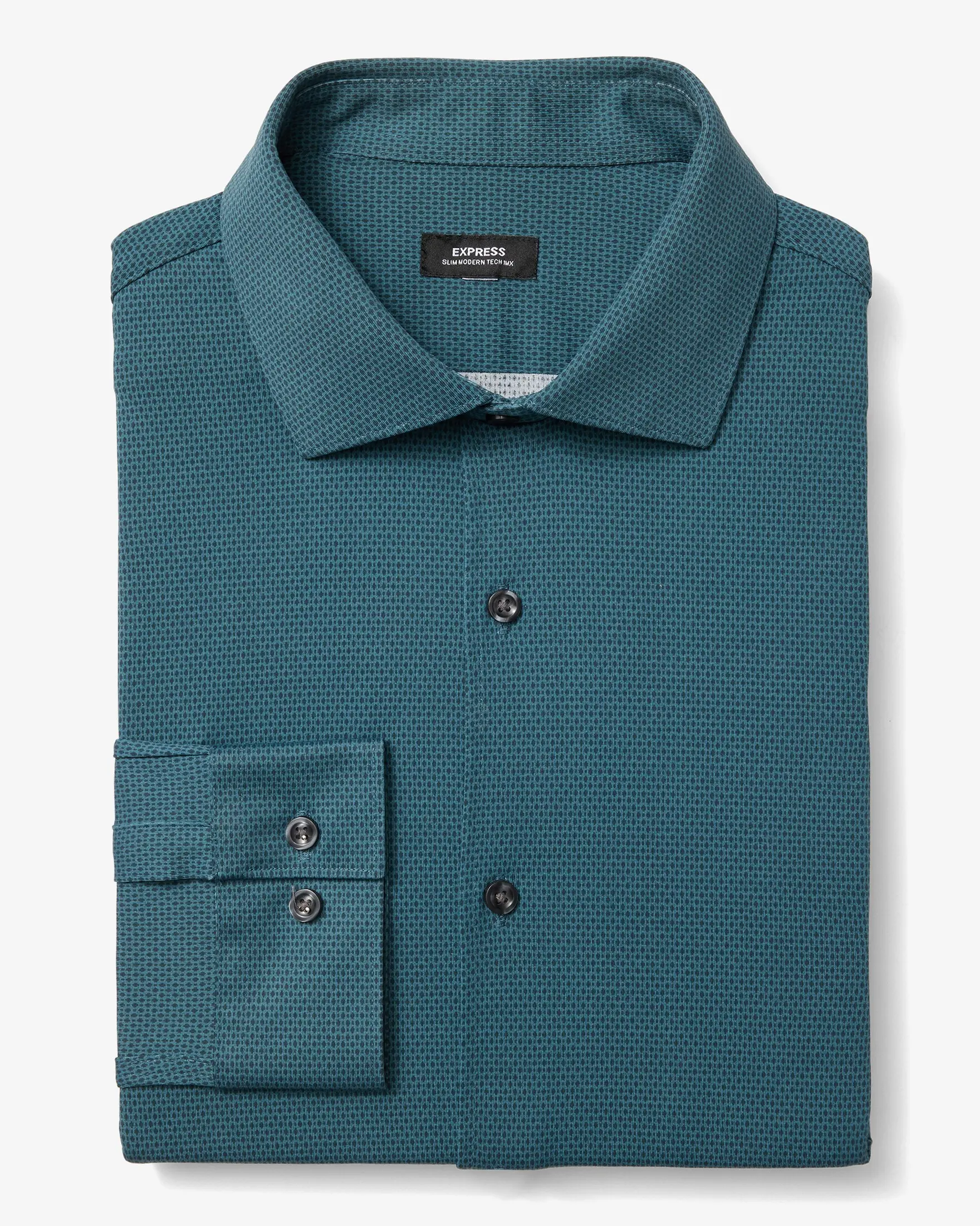 Express Slim Micro Geo Print Spread Collar Stretch Modern Tech 1MX Dress Shirt