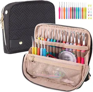 Crochet Hook Case with 14 Size Crochet Hooks Set 2mm(B)-10mm(N)  Crochet Hooks with Crochet Case Stand Up - Crochet Hook Organize for Crochet Lovers, Crochet Kit for Beginners