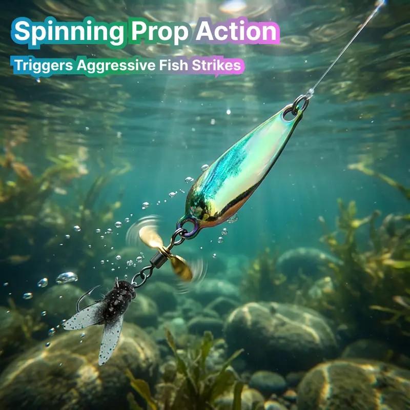 5 Pack Metal Spinner Baits, 3D Realistic Blade Fishing Lures with Propeller, Fly Spinning Propeller Metal Sequins Soft Bait for Freshwater Bass Trout for Pond Lake River Angler