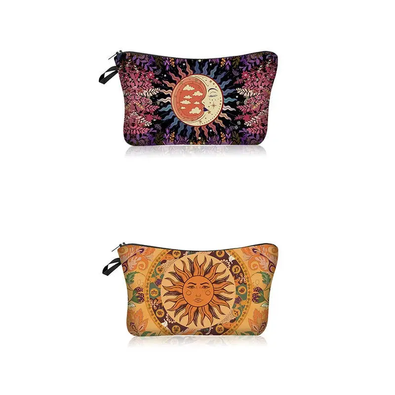 Sun and Moon Series Printed Makeup Bag Clutch, Functional Carrier Pouch for Cosmetics, Carrier Pouch Make-Up Bags, Polyester, Cosmetic Bag
