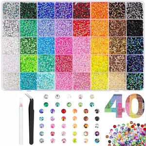 40 Color with 40000Pcs Jelly Rhinestones synthetic beads With Kit for Bedazzling 3mm Multicolor synthetic beads Resin Flatback beads for Art Bedazzler Kit for Crafting Book Shoes Nail Art