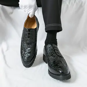 ONXITOM Men's Leather Lace-up Platform Casual Dressy Oxfords,Fashion Round Toe Brogue Business Formal Shoes for Party Wedding Driving Walking Shoes