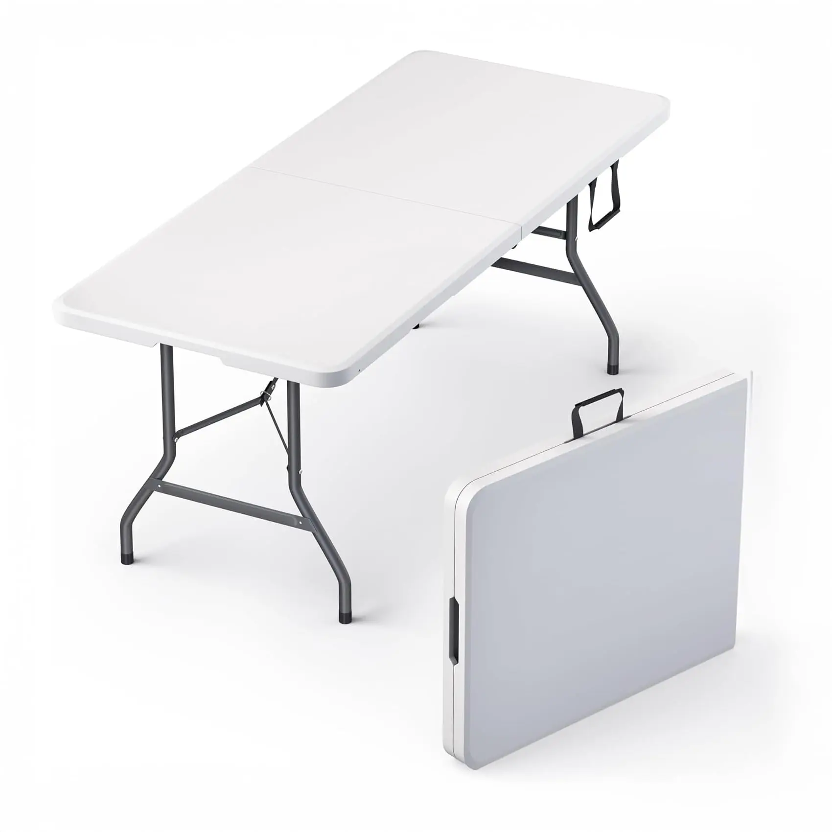 6 Feet Foldable Table with Built in Handle & Steel Legs,Heavy Duty Folding Portable,Perfect for Party, Dining, Wedding, Events, Picnic Indoor, Outdoor, Camping, Utility, Folding  6 Foot,White,Black