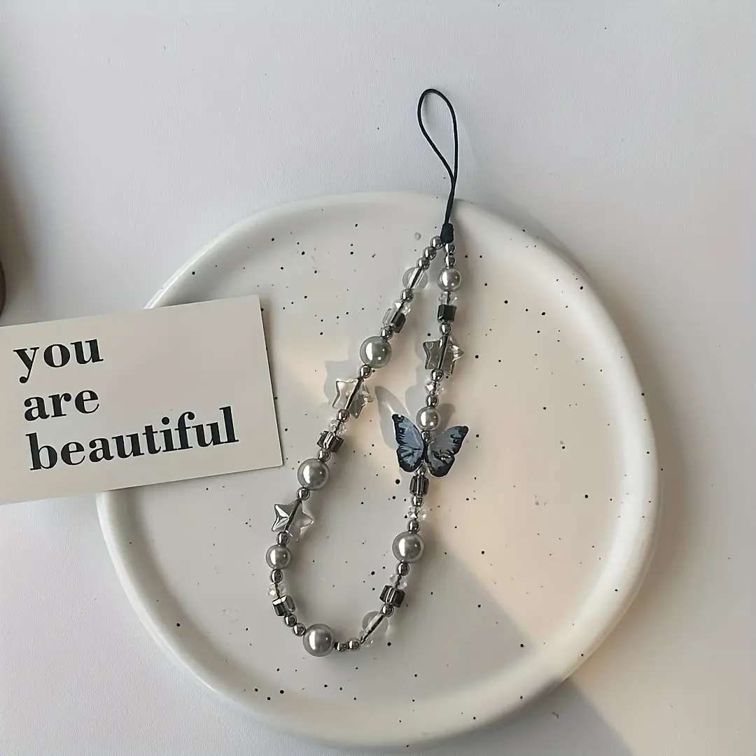 1 piece of star butterfly bead mobile phone chain pendant, niche valve buckle mobile phone chain, beaded phone chain, bag pendant, Phone Charms, Phone Accessories Charm, Phone Lanyard, Phone Accessory, Cell Phone Accessories