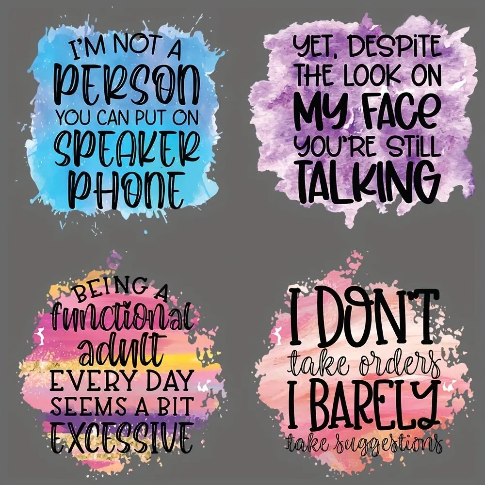 Funny Sarcastic Watercolor Painting Iron on DTF Transfer Sticker, 6 Counts/set Washable Heat Transfer Designs, Ready Press Decals for DIY Clothing T-shirt Mask Jeans Backpack, Funny Quotes, Crafts, Diy Crafts Supplies