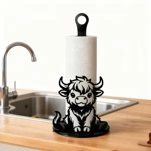 Metal Highland Cow Toilet Paper Holder, Hollow Iron Roll Dispenser for Bathroom, Restroom, Kitchen, Bedroom Decor