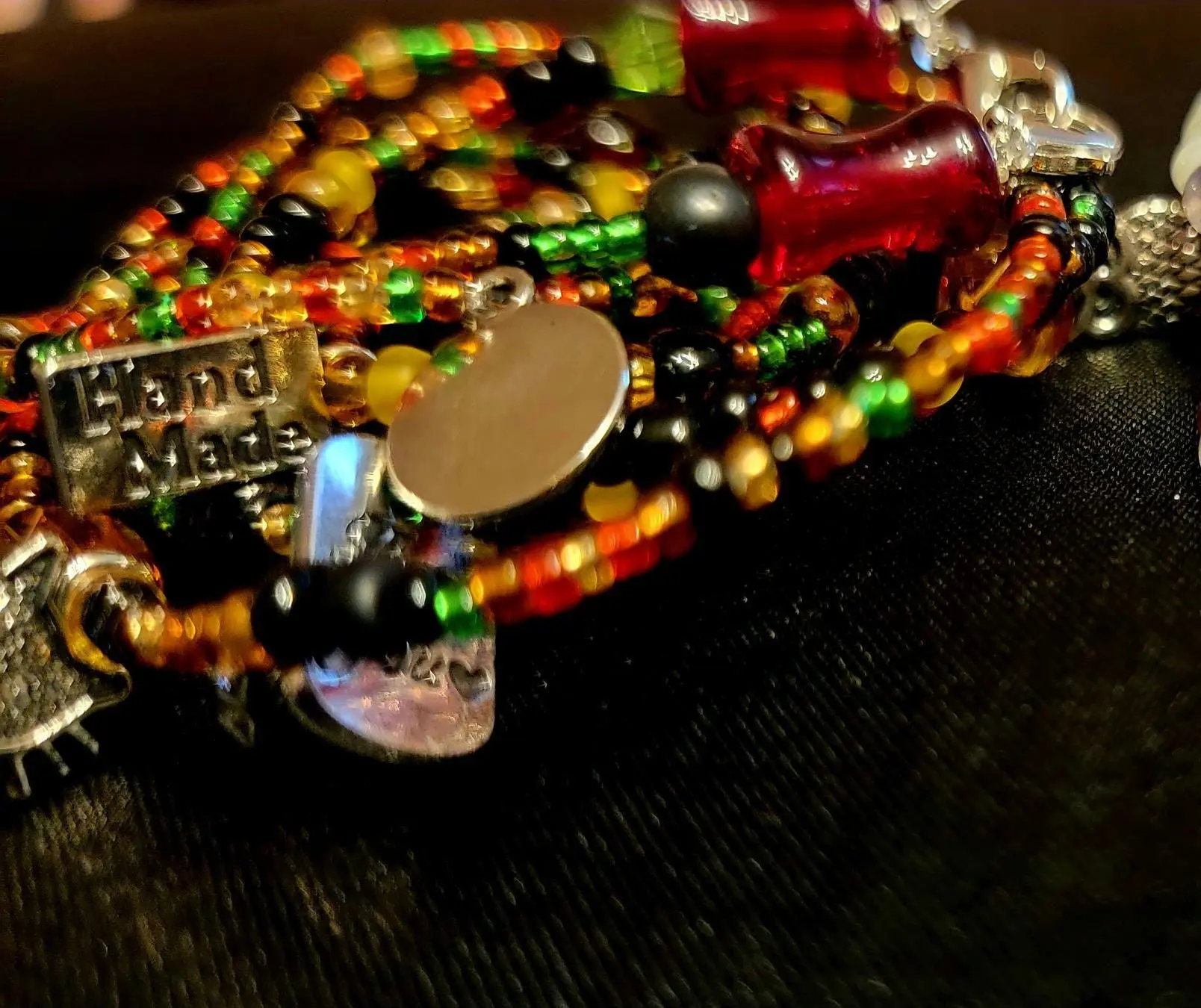 Waist Beads - Handmade Red Gold Green & Black  Waist Beads for Women