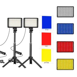 2-Pack Studio LED Video Light Streaming Lights Computer Light Camera Webcam Photo Lighting with Tripod Stand 4 Color Filters for Video Recording Filming Photography Video Conferencing Zoom