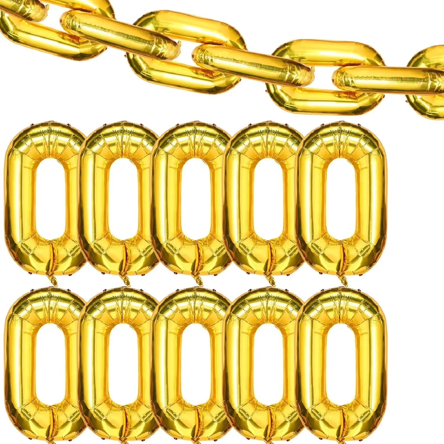 50-Piece Metallic Aluminum Foil Chain Balloons (16in Gold) - Hip-Hop Retro Theme Decoration, Jumbo Chain Link for Birthdays & Parties, Inflatable Float for Home Improvement Photo Backdrops, Birthday