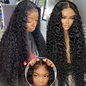 Put On And Go Glueless Wig Human Hair Pre Cut Lace Water Wave 6x4 HD Lace Closure Human Hair Wigs 180% Density Bleached Knots Pre Plucked With Baby Hair 3S Ready To Go Glueless Wig For Women 10-34inch
