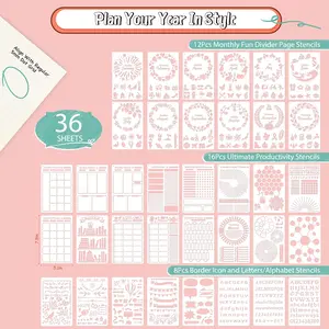 Bullet Journal Templates Set of 36, Essential Accessories for Bullet Journaling and Planning, Weekly Planner, Perfect for Creative Organization