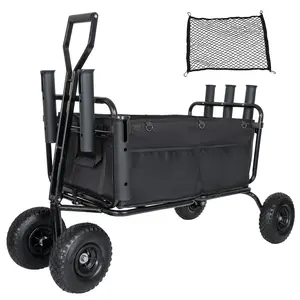 Donext Fishing Cart Beach Collapsible Wagon 550LBS capacity 11" All Terrain Wheels Rod Umbrella Holders Storage Pockets Goku emblem design durable outdoor storage boon