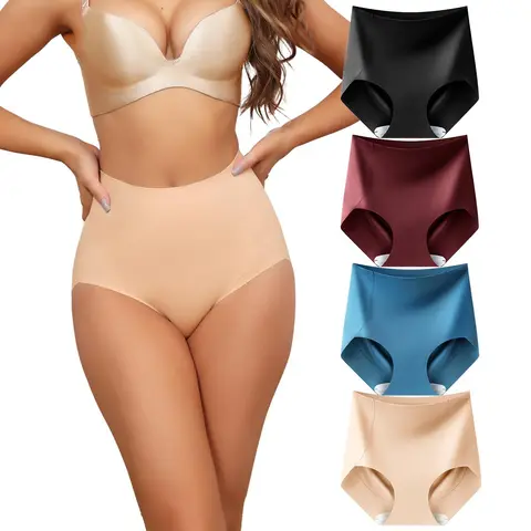 LEVAO High Waisted Seamless Light Tummy Control Underwear for Women – No Roll, No Slip Shapewear Briefs, Plus Size Panties 4 Pack (S-XXL)