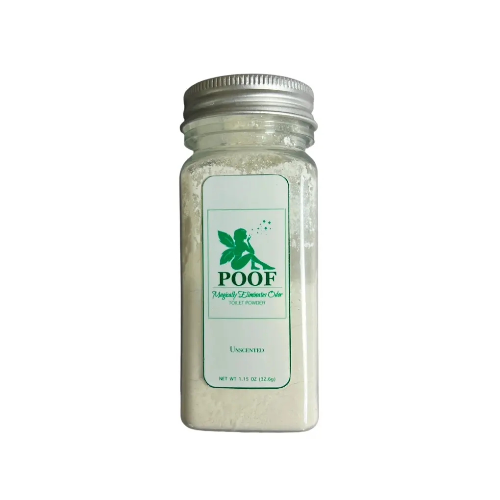 Poof Toilet Powder, Odor Eliminator, Unscented, 5oz, Sprinkle and Go