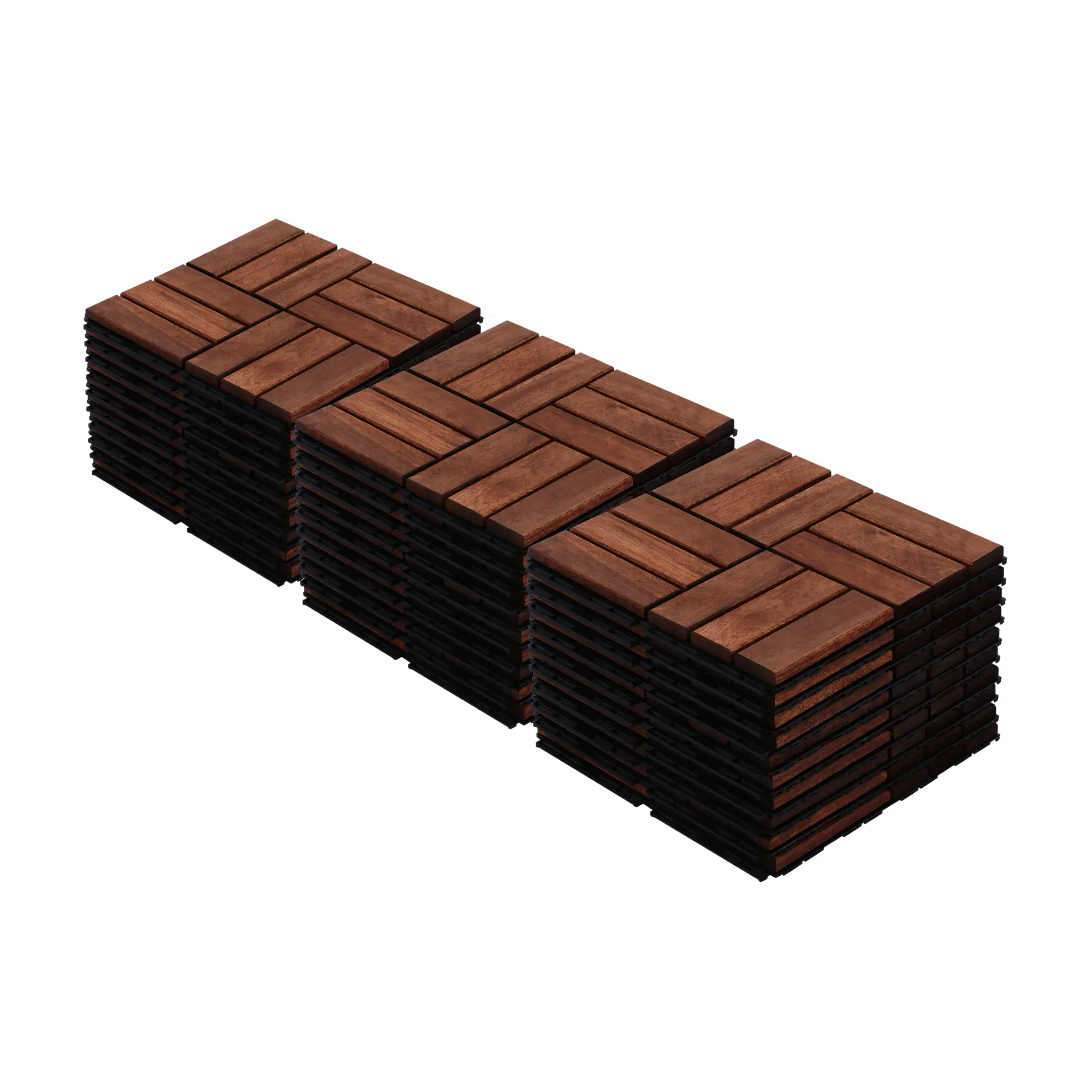 Acacia Wood Interlocking Checker Pattern Deck Tiles, 30 PCS 12"x12" Waterproof Hardwood Outdoor Flooring for Balcony, Porch, Swimming Pool, Garden