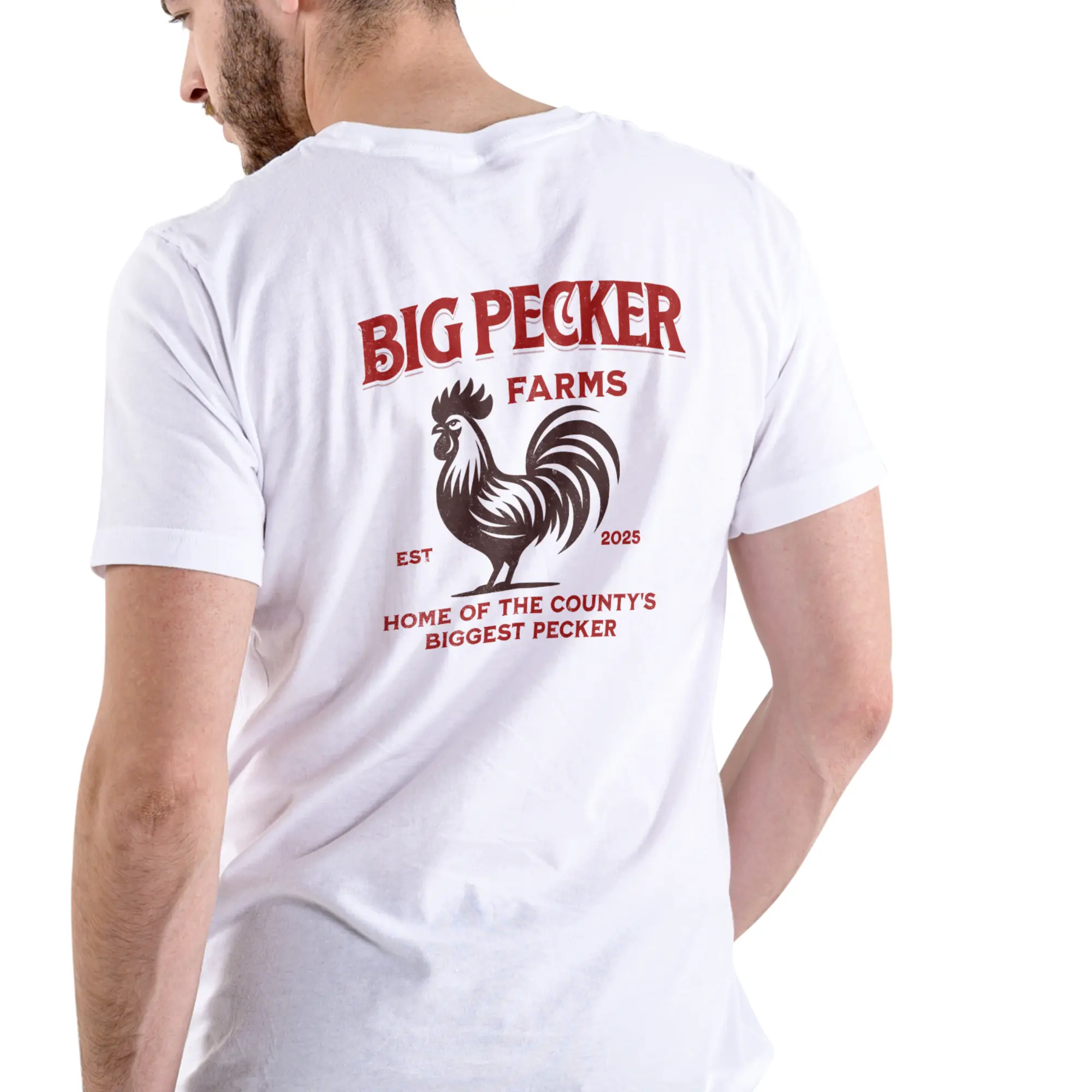 BIG PECKER FARMS 2026 Men's Preppy Round Neck Shortsleeve Shirt - Premium Combed Cotton Unisex Boxy Fit Drape Menswear Tee, Soft Versatile Casual Everyday Wear, M-5XL