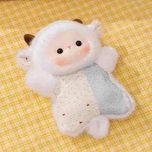Cute White Lamb Security Blanket Plush Toy, Floral Patchwork Sheep Lovey, Baby Soothing Stuffed Doll
