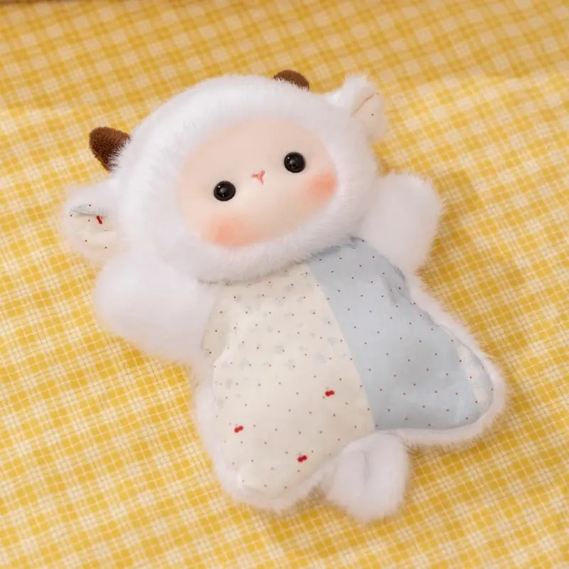 Cute White Lamb Security Blanket Plush Toy, Floral Patchwork Sheep Lovey, Baby Soothing Stuffed Doll