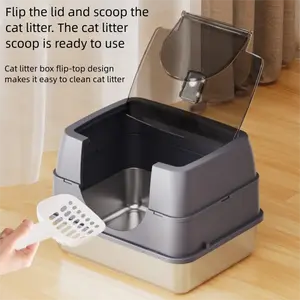 Stainless Steel Litter Box - Large Covered Metal Litterbox with Flip Detachable Lid, Anti-Splatter, Odor Control, Easy-to-Clean Washable Cat Toilet, Covered Litter Box