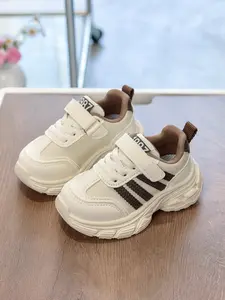 Toddler Vintage Off- Stripe Panel Sneaker with Velcro, Casual Low-Top Dad Shoes for All Seasons, Non-Slip and Comfortable, Kids Shoes