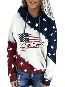 Sweatshirts for Women, Western Ethic Hoodie Sweatshirt, Aztec Style American flag Print Graphic Sweatshirts Pullover Hooded Pullover Tops for Daily Wear