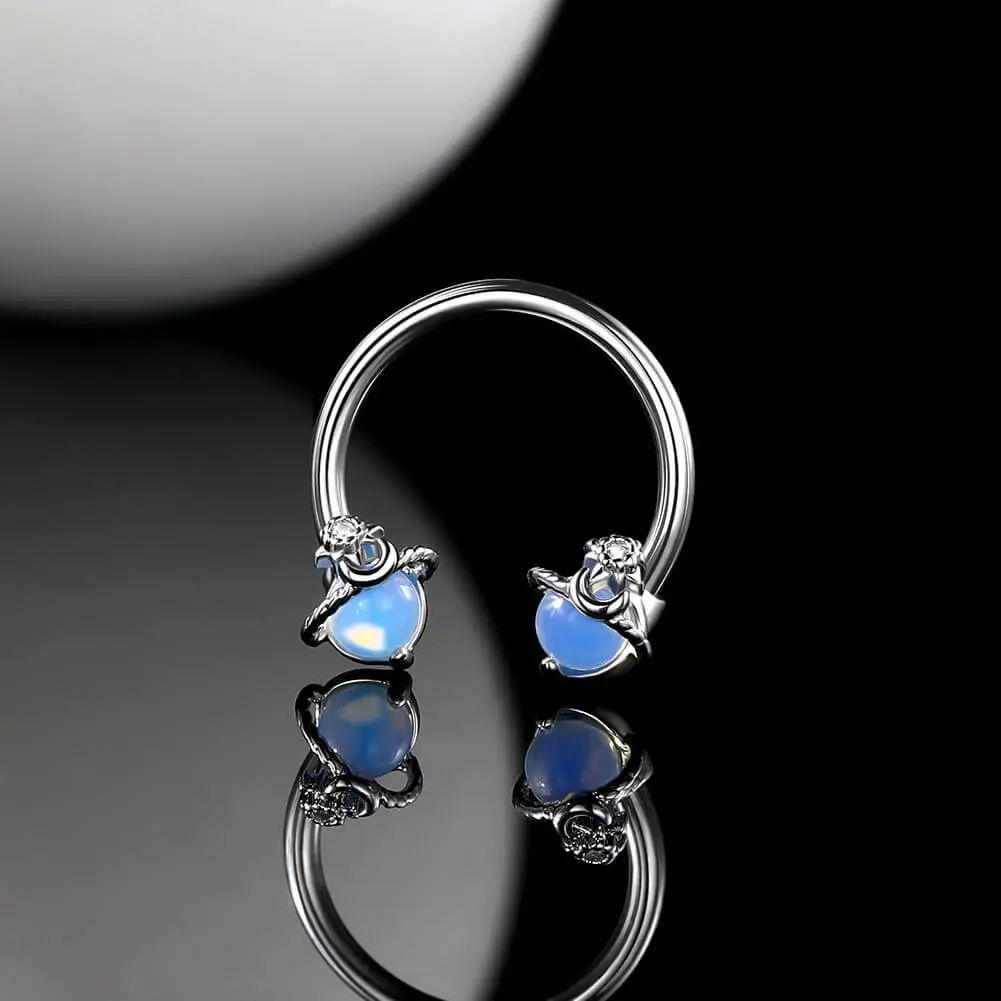 OUFER BODY JEWELRY 16G 316L Stainless Steel Planet Motif Galaxy Natural Stones Horseshoe Septum Ring - Cosmic Look Nose Piercing Jewelry for Daith, Conch Piercings, Unisex Wear, Jewelry For Women