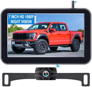 7-Inch Wireless Backup Camera for Truck - 2 Channel, DIY Grid Lines, HD 1080P, Night Vision, IP69K Waterproof, Backup Camera for Truck, Pickup, Trailer, Cars - Parking Safety & Towing Assistance