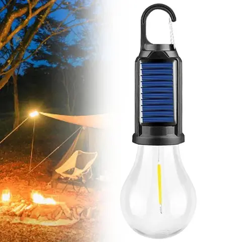 Solar-Powered Tent Camping Light Bulb, Rechargeable Outdoor LED Camping Lantern with 3 Lighting Modes, Tent Lamp with Clip Hook for Camping, Hiking, Backpacking, Solar Camping Lights