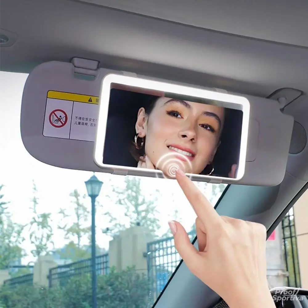Car Sun Visor Vanity Mirror with Lights, Rechargeable Car Makeup Mirror Accessories, Birthday Gifts for Women Girl, 3 Light Modes, Dimmable Touch Led Screen, Universal for Car Truck