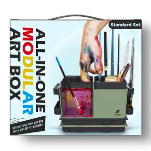 KRYDRUFI Portable All-in-One Modular Painting Station with Paint Brush Cleaner and Holders,Wet Paint Palette Tray with Lid for Miniature Painting and Acrylic Paints — Standard Set