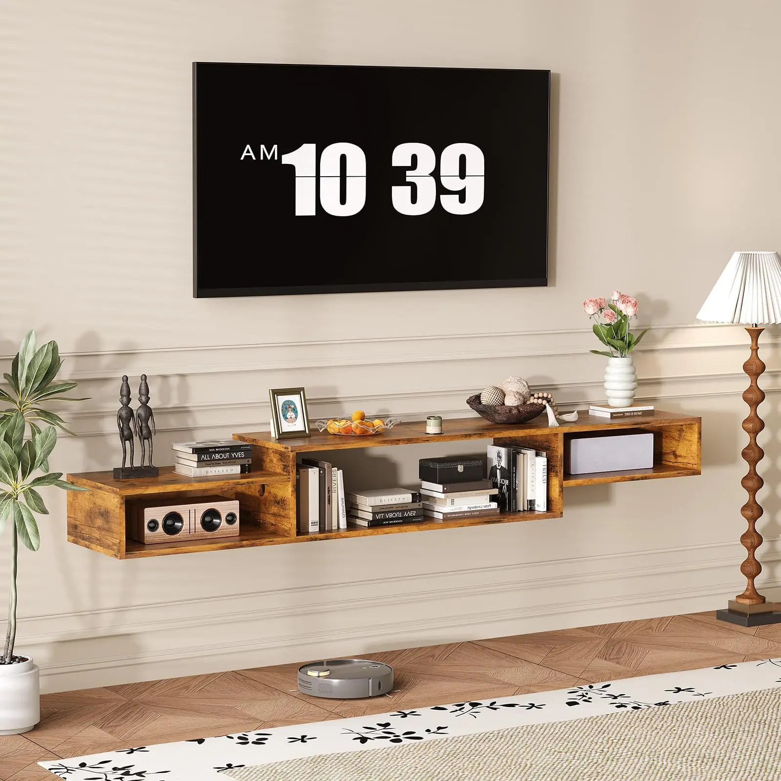 [SummerWins] HOMBCK Floating TV Stand with Power Outlet, 59'' Floating TV Shelf with LED Lights and Storage, Floating Entertainment Center Media Console Cabinet for Gaming Box Audio Video summer garden,fathers day gift ideas#home essentials#back to school