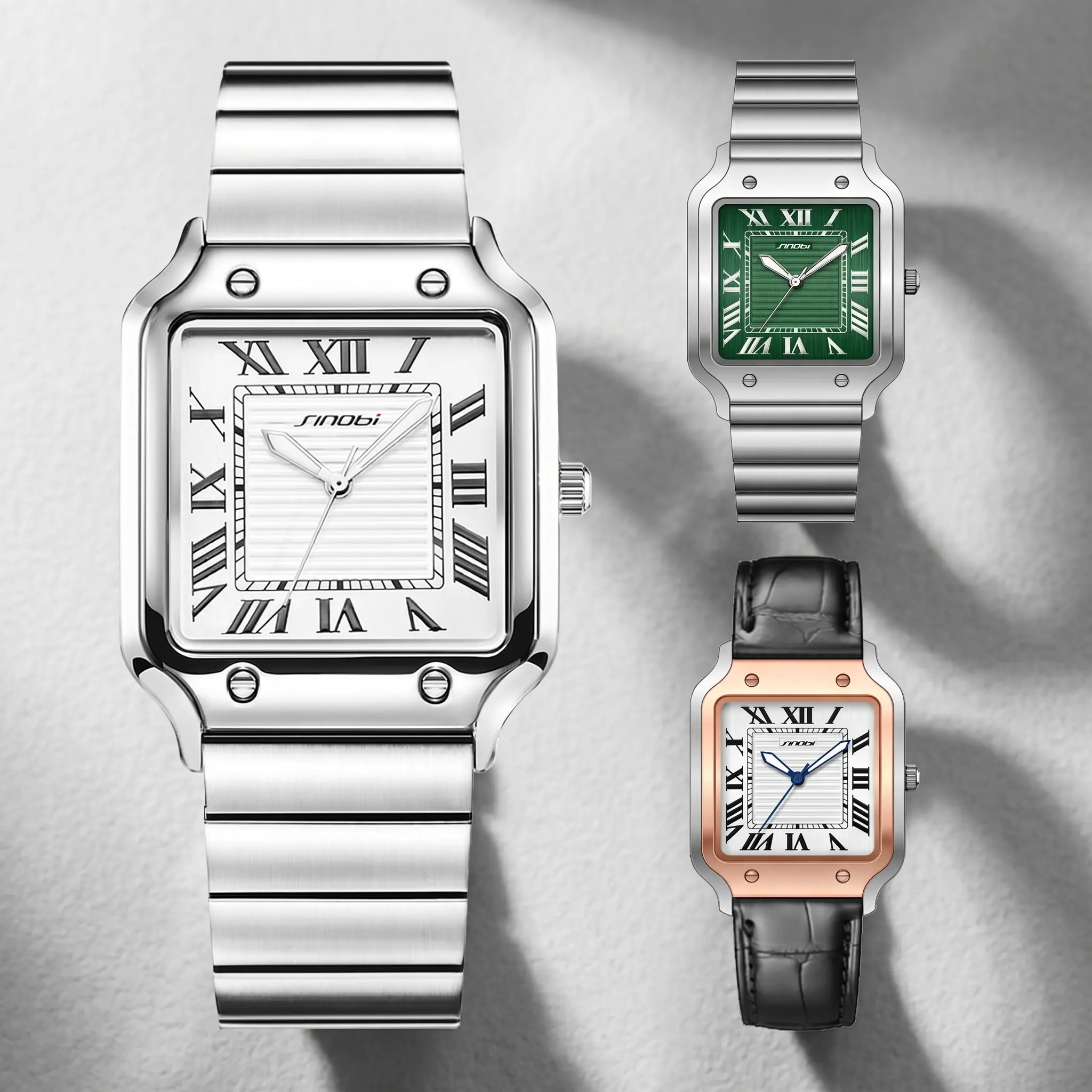 Men's Square Face Watch with Roman Numerals, Casual Analog Wristwatch