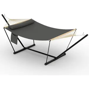 Double Hammock with Stand Included Heavy Duty 2 Person Outdoor Hammock, Adjustable Steel Stand Portable Design for Patio Garden Beach Backyard Yard Balcony