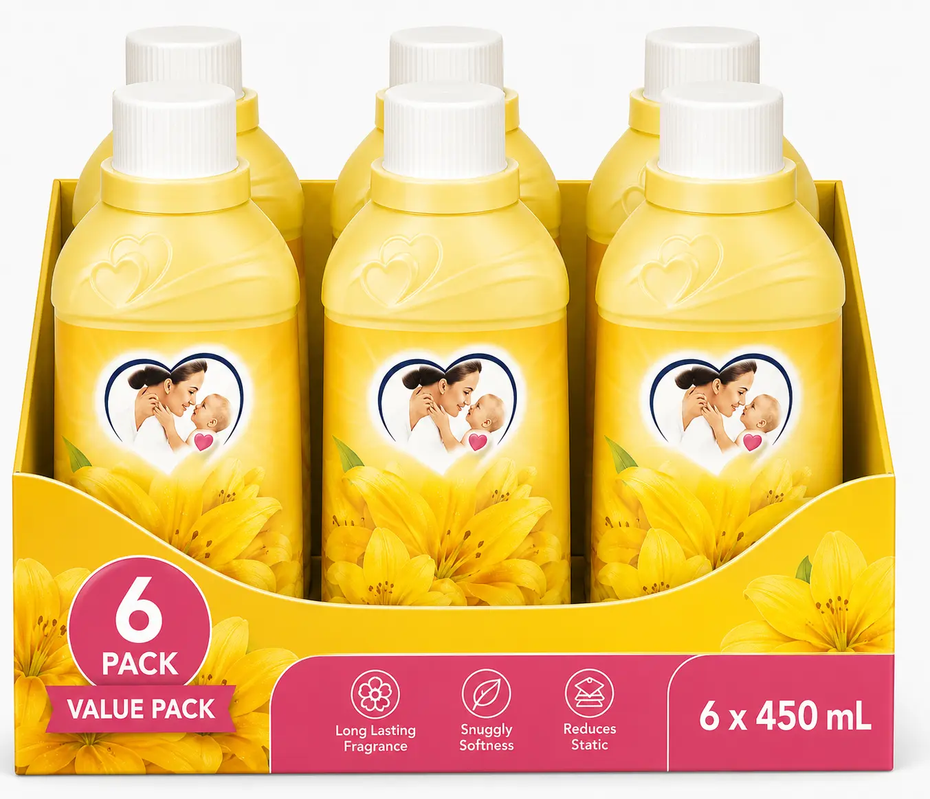 Suavitel Morning Sun Fabric Softener, Long-Lasting Fresh Scent, 450 mL Bottles, Pack of 6