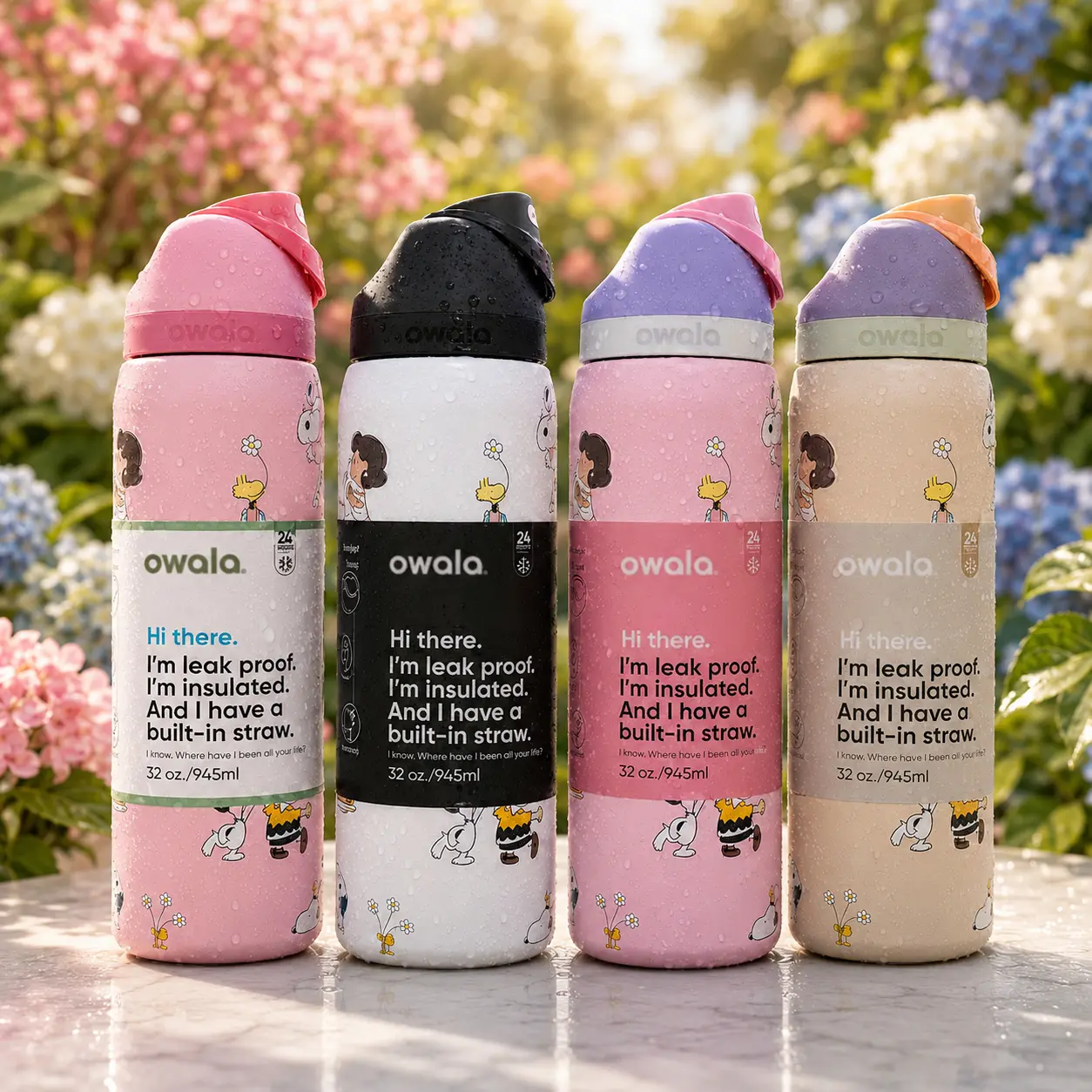Owala Special Edition Insulated Stainless Steel Straw Water Bottle – Cartoon Print Stainless Steel Water Bottle with Straw Lid, Leakproof Built-in Straw, BPA Free Stainless Steel Cup, 24H Cold 12H Hot Travel Gym Bottle#Owala
