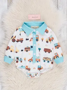 Turquoise Pumpkin Trucks Button-Up Bubble Romper